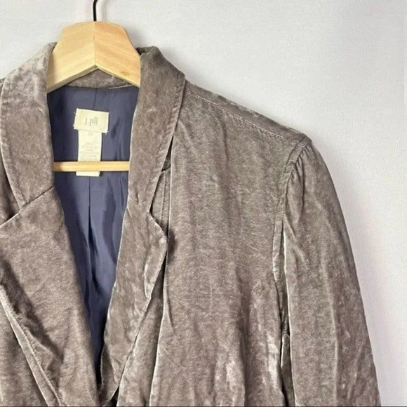 J. Jill Vintage Y2K Brown Crushed Velvet Floral Embroidered Blazer 10 - Picture 4 of 6